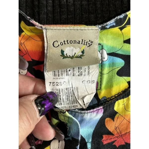 Cotonality Multi Colored Frogs Short Sleeve Snap‎ Up Round Pockets Size Small - Image 6