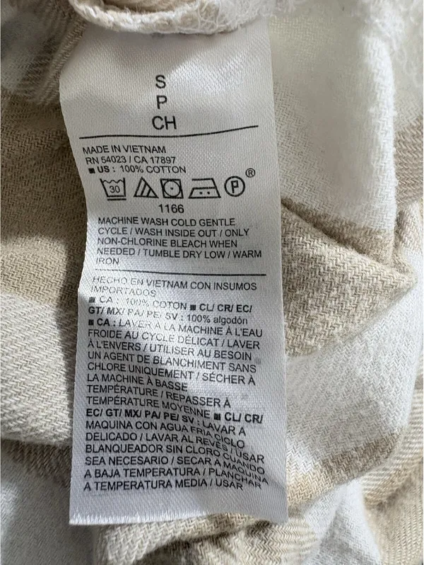 Pajama Pants S Beige White Plaid Old Navy Cotton Straight Leg Sleepwear - Image 6