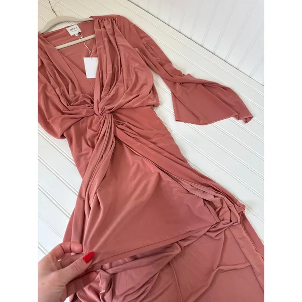 NWT Misa Los Angeles Teget Twisted Maxi Dress Blush Pink Long Sleeve Wedding XS - Image 9