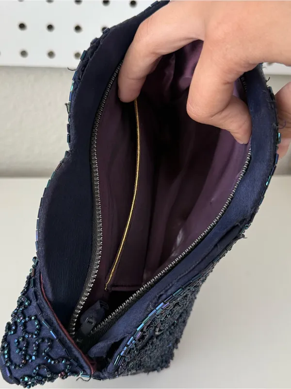Vintage Iridescent Beaded Navy Blue Evening Cocktail Bag DAMAGED - Image 3