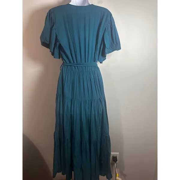 Petal +‎ Pup Barker Teal Blue Tiered Flutter Sleeve Wrap Maxi Dress Womens Small - Image 4