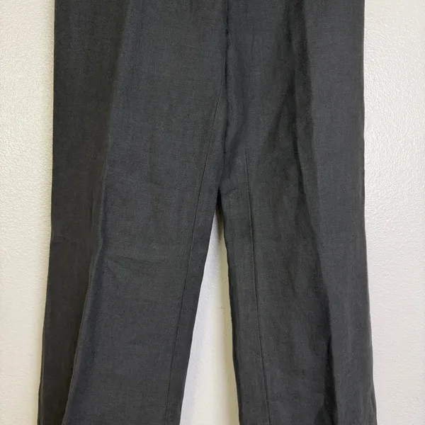 Eileen Fisher Linen Pants Womens 4 Gray Wide Pleated Career Trousers 32" - Image 3
