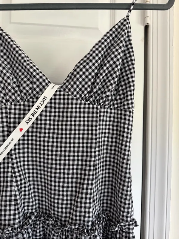 Lucy in the Sky Black White Gingham Tiered Mini Dress Size Small - Image 6