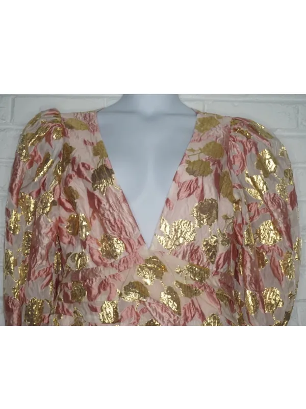 For Love & Lemons Montmartre Pink & Gold Brocade Dress Size: XL NWT Feminine - Image 2