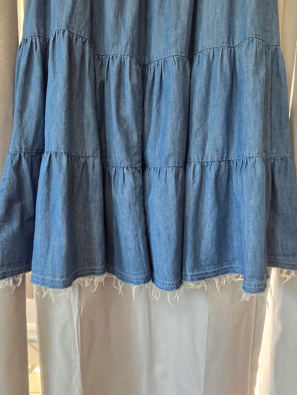 Wrangler Retro Custom Maxi Tiered Denim Blue Jean Skirt M - Image 2