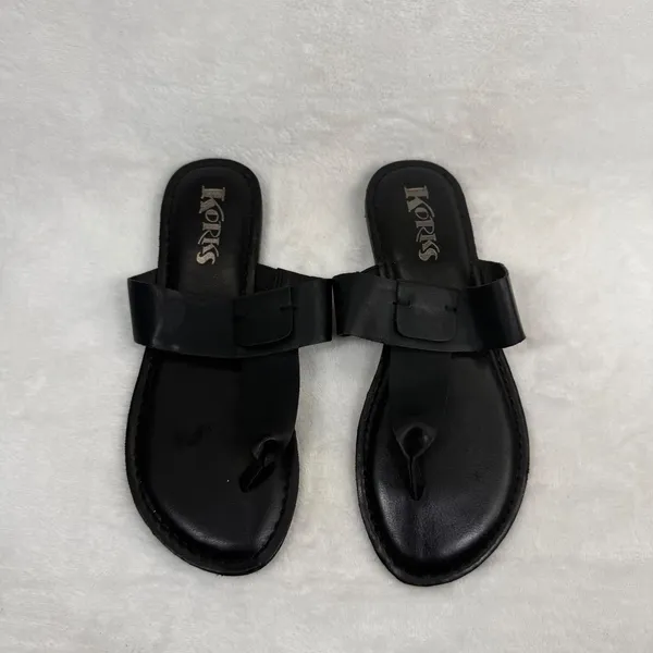 Korks Khell Black‎ Thong Slide Sandals Women Size 7M KR0001209 Flat Minimalist - Image 4