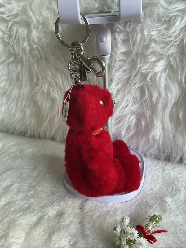 Rare Coach Red Shearline Bear Keychain with Silver Metal Hardware - Image 4
