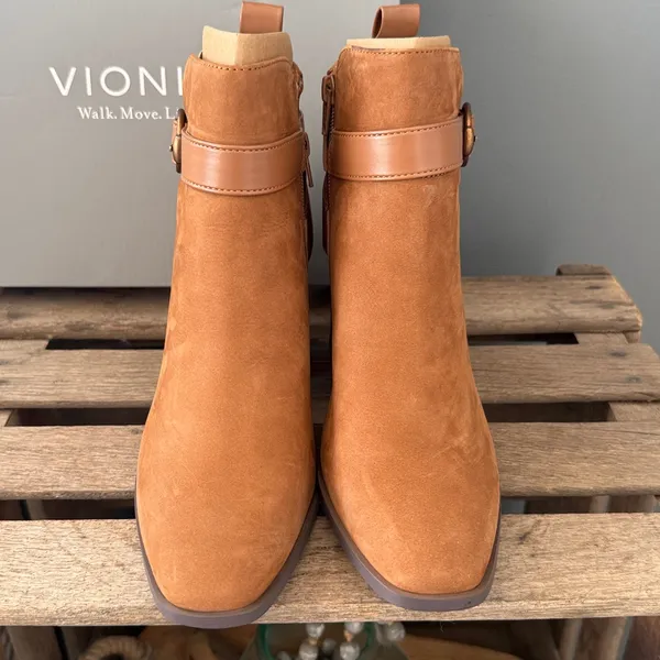 Vionic Tenley Ankle Boot Suede Leather Mid‎ Shaft Zip Closure Toffee 8M NIB - Image 6