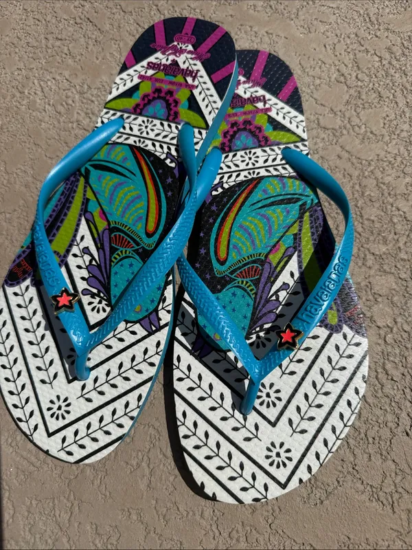 Havianas x Mara Hoffman Colorful Patterned Flip Flops with Teal Straps - Image 3