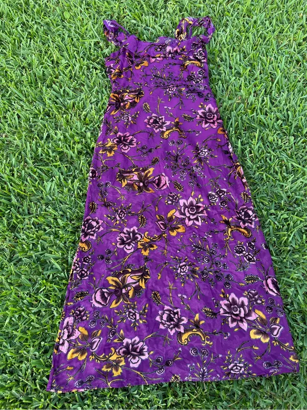 NWT Honey Punch Purple Floral Velvet Burnout Cold Shoulder Midi Dress M - Image 3