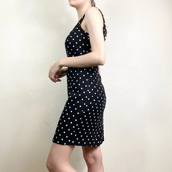 Vintage Black & White Polka Dot Sleeveless Mini Dress - Image 2
