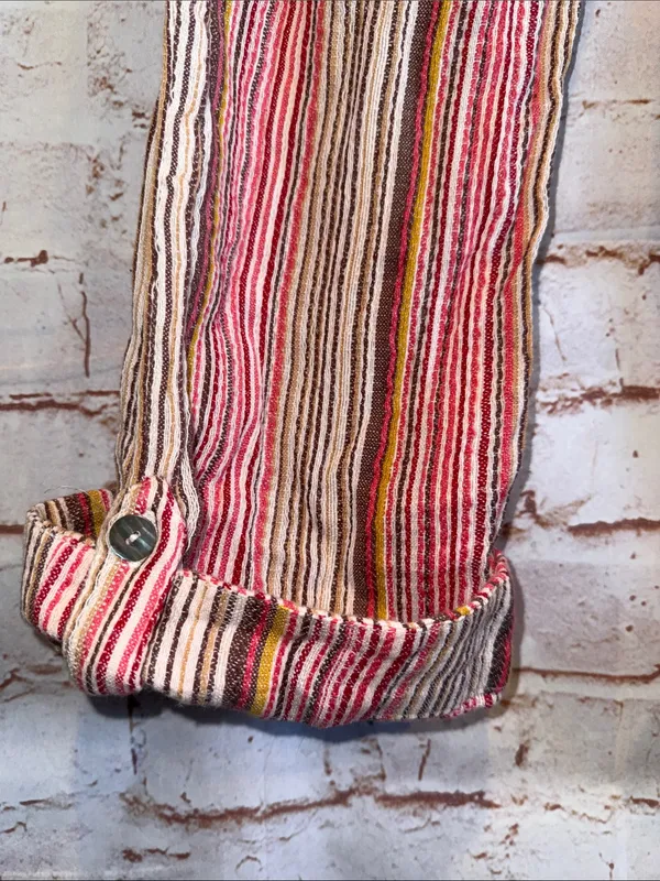 Sundance Pink Tan Stripe elastic Waist Bakari Beachy Pants Roll Tab Hem S pocket - Image 7