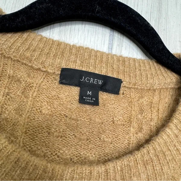 J. Crew Stretch Wool Cable Knit Crewneck Sweater Camel size M Medium BB408 - Image 11