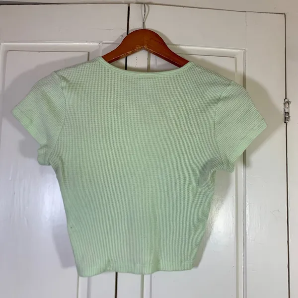 Tna Aritzia Women Mint Green Waffle Knit Notch Neck Crop Top SS Medium READ - Image 8