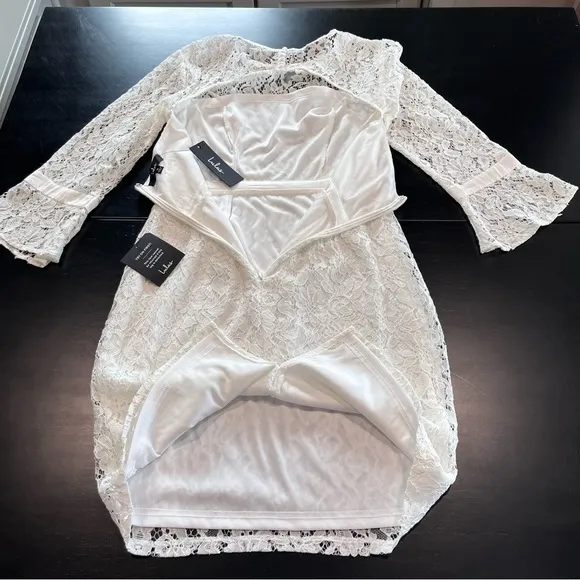 NWT Lulus Show My Love White Floral Lace 3/4 Bell Sleeve Mini Dress‎ MEDIUM - Image 9