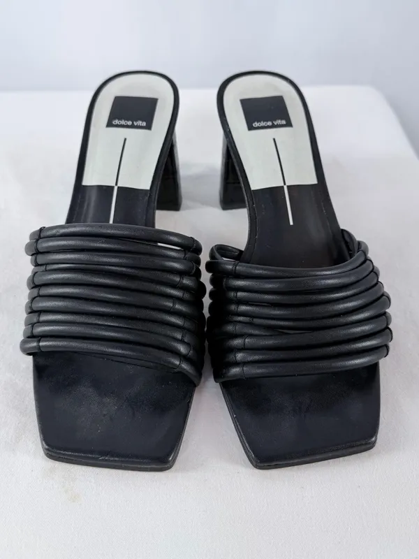 Dolce Vita Square Toe Strap Block Heeled Mules in‎ Croc Embossed Black Size 10 - Image 3