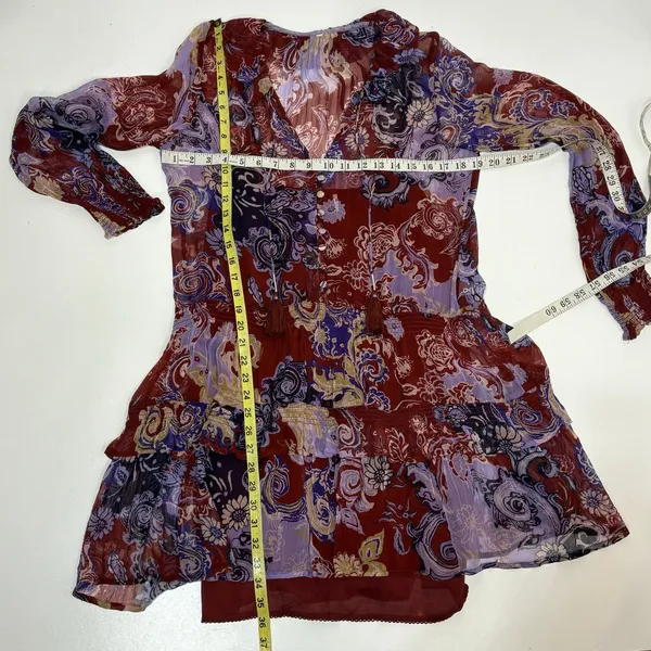 Anthropologie Maris Printed Long Sleeve Chiffon Mini Blouson Dress S - Image 3