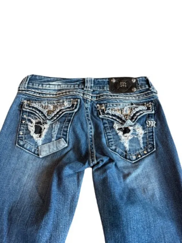 Miss Me JE544OBL Boot Dark Wash Patchwork Sequin Bootcut Jeans Size 29 Women's - Image 5