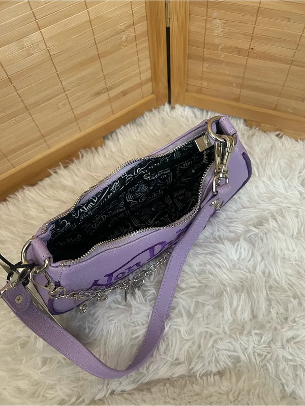 Von Dutch purple shoulder bag with chain charms purse tote handbag Y2K New - Image 6