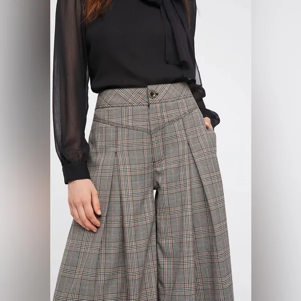 Free People Extreme Tailored Wide-Leg Pants Plaid Gray Women’s Size 2 - Image 3