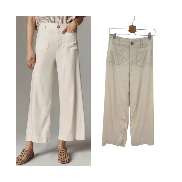 Anthropologie Maeve Colette Linen Wide Leg Cropped Pants Ivory Cream Size 26 - Image 2