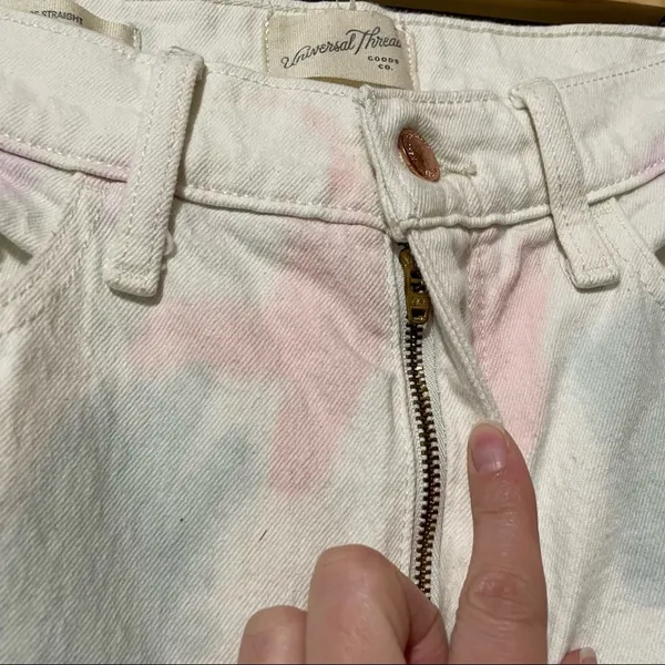 Universal Threads Vintage Straight White Pink & Blue Jeans Womens 2 Polka Dot - Image 3