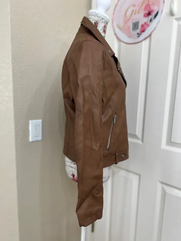 CoffeeShop Brown Faux Leather Moto Biker Jacket Size L - Image 2