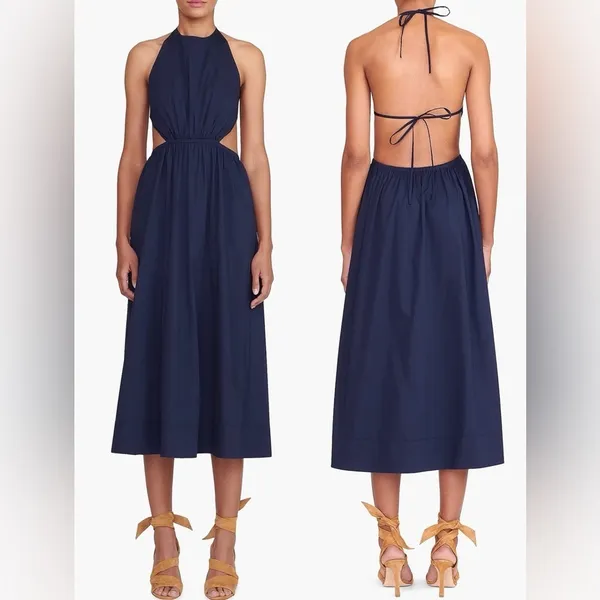 NEW Staud Vanessa Cut-out Maxi Back Tie Halter Dress in navy blue Size L - Image 2