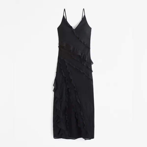 Abercrombie & Fitch Draped Ruffle Maxi Dress in Black Size Large New with tag - Image 6
