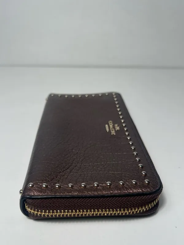 Coach Metallic Studded Pebbled Leather Accordion Zip Around Continental Wallet - Image 4