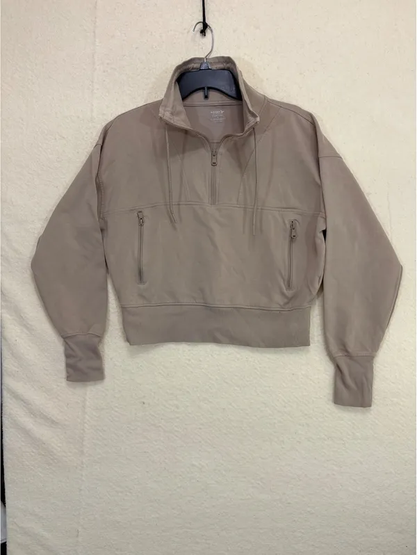 Women’s M Taupe Old Navy Active 1/4 Zip Cropped Fleece Pullover - Image 2