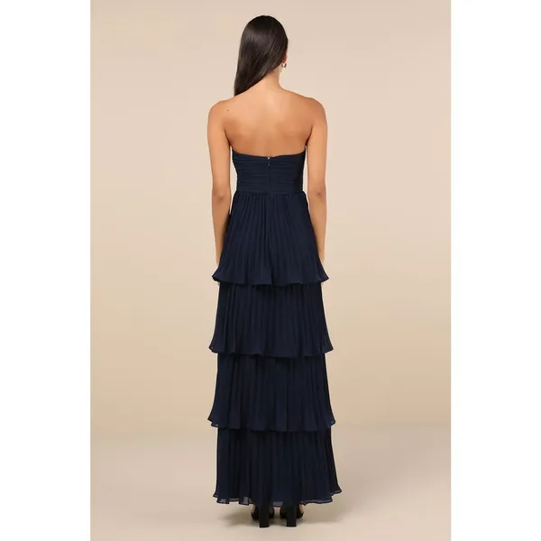 NWT Lulus Seriously Sensational Navy Blue Strapless Tiered Maxi Dress Gala Sz L - Image 3
