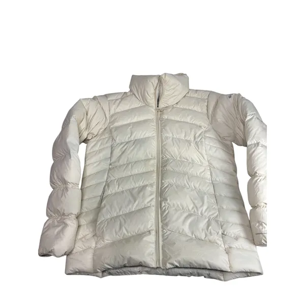 Columbia White Autumn Park Down Jacket Large‎ Omni-Heat Mink-Fleece Collar $130 - Image 4