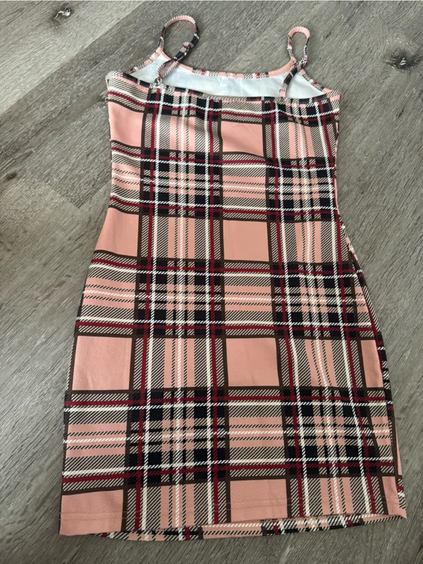 SHEIN Pink Plaid Cami Bodycon Mini Dress Size Small - Image 5