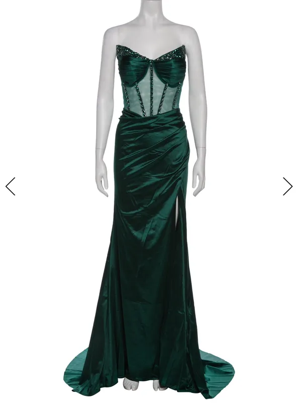 Portia & Scarlett Emerald Velvet Beaded Corset Gown Formal Dress L NWT - Image 2