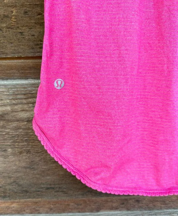 Lululemon Hot Pink Scalloped Edge Striped Racerback Tank - Image 3