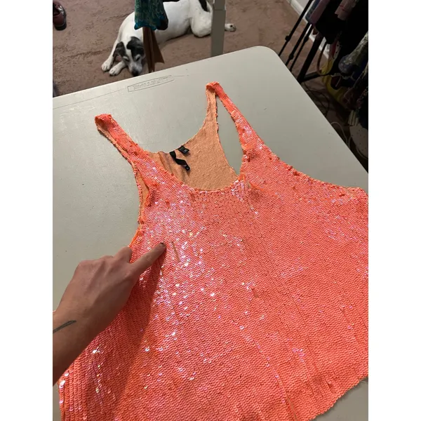 Joe's Jeans Pink Mermaid Slouchy Sequin Beaded Tank Top Size Medium Some Wear - Image 8