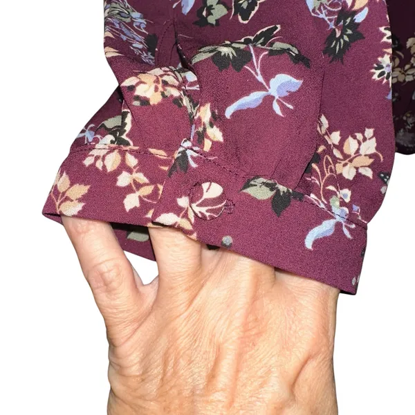 LOFT Floral Blouse XL Burgundy‎ Long Sleeve Boho Peasant Top Lightweight Women - Image 3