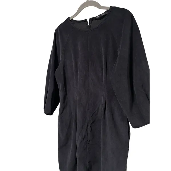 Zara Women’s Black Faux Suede Shift Dress Balloon Sleeve Back Zip Size Medium - Image 5