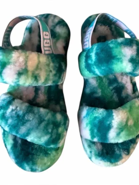 UGG Fluff Yeah Slides in Aquatic Tie-Die Size 9 Limited Edition - Image 2