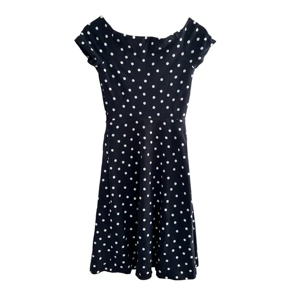 Boden Navy Blue White Polka Dot Jersey Dress Short Sleeve Boat Neck US 2R - Image 2