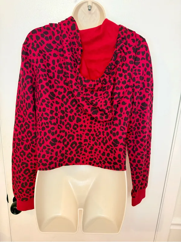 NWT True Religion Red Leopard Print Cropped Hoodie Size Small - Image 10