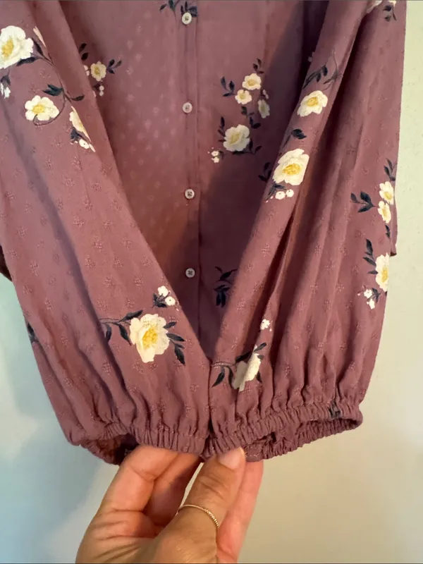 ABERCROMBIE & FITCH Floral Button-Down Blouse S 19” p2p Dusty Plum EUC - Image 4