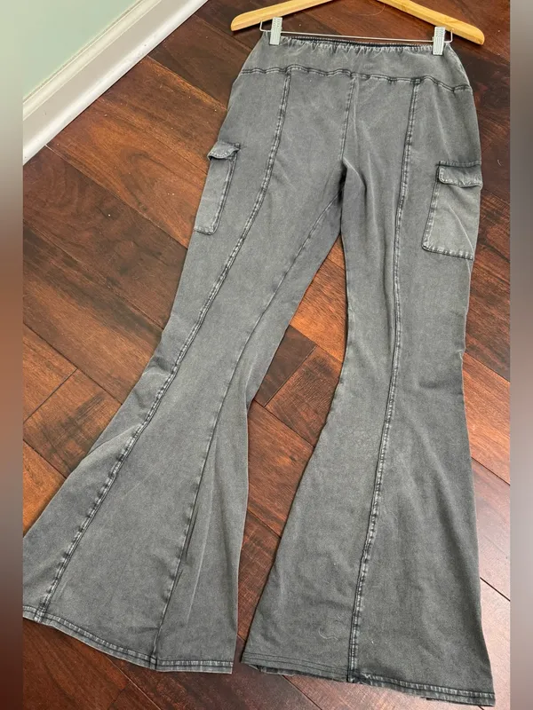 Out From Under Aria Cargo Flare Pants Washed Grey Medium Lounge Urban Outfitters - Image 10