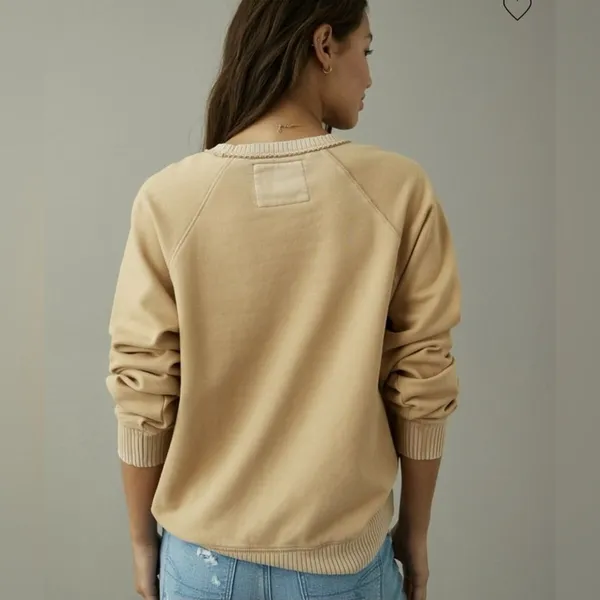 American Eagle Funday Graphic Happiest Here Smiley Tan Sweatshirt - size XL - Image 12
