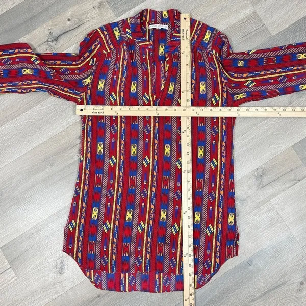 Amanda Uprichard Aztec Native Print Silk Tunic Blouse‎ Red Small - Image 12