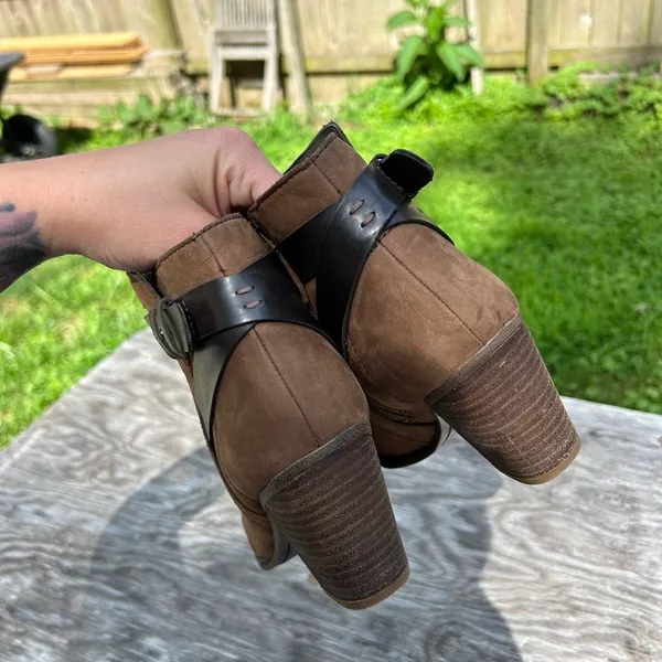 [Franco Sarto] Brown Leather‎ Side Zip Heeled Ankle Boots size 7.5 - Image 6