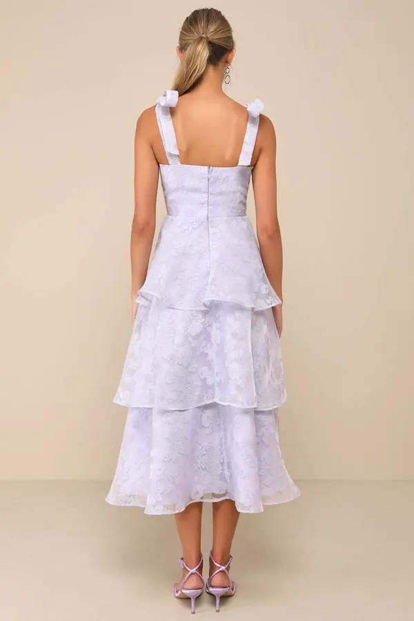LULUS Glamorous Sweetie Lavender Burnout Tie-Strap Bustier Midi Dress - Image 4