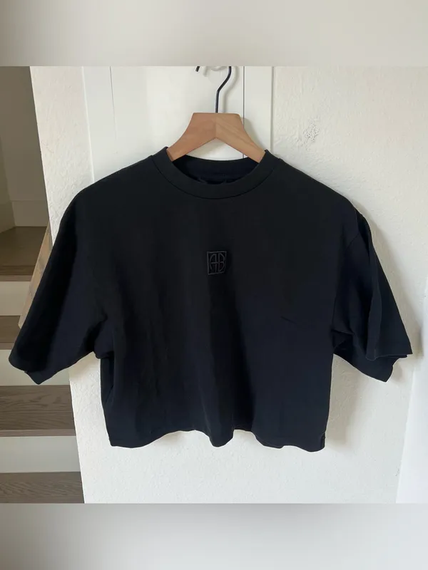 Anine Bing Myers Cropped Tee in Black NWT - Image 2