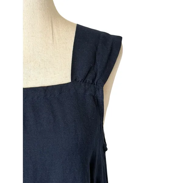 LOFT Square Neck Flounce Dress Women Small Black Linen Blend Trapeze Mini Preppy - Image 6